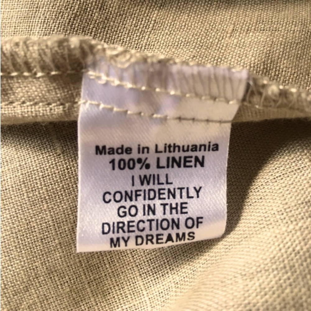 Flax Natural Beige Linen V-Neck Short Sleeve Dress - Picture 2 of 4